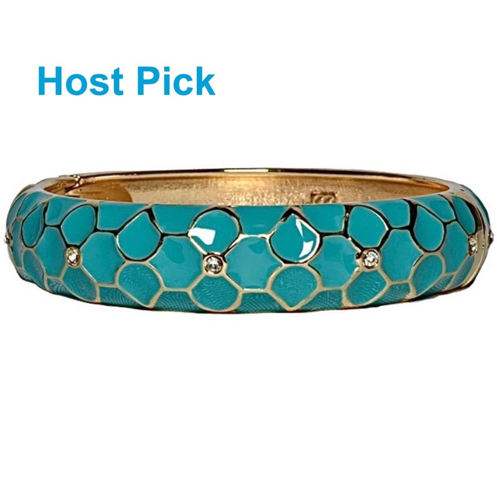 Tommy Bahama B28439 Blue Enamel Bangle Bracelet Curacao Moroccan Tile Gems Gold - Picture 1 of 13